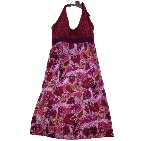 Athleta Mini Halter Dress Women Sz 4 Pink‎ Paisley Mixed print Athletic Padded - Picture 2 of 8
